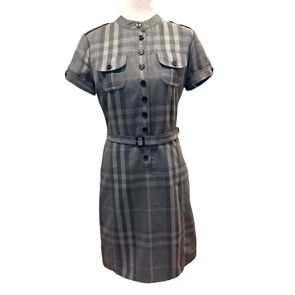 Burberry plaid 100%wool belted dress size 4 - Picture 1 of 16